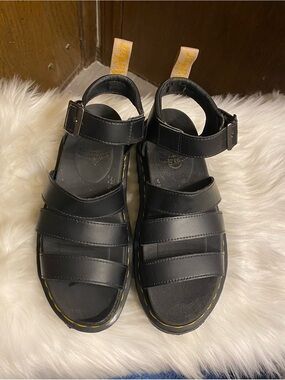 Dr. Martens Black Sandals with Yellow Heel Loop